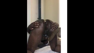 Throwing it back watching lube drip