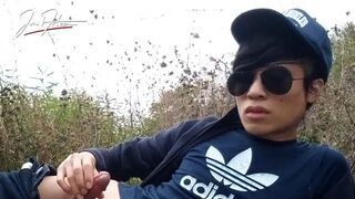 Gay Asian Twink Jon Arteen Speaks French, Masturbates His Smooth Penis In The Rain, Lubricated With