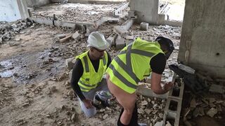 My electrician colleague puts two dildos in my ass at work