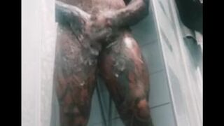 In the shower with a huge, tattooed bodybuilder. porn star Rob Diesel