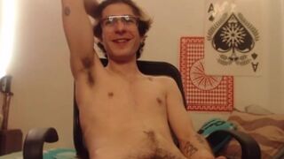 Skinny lad With Glasses jerking off His penis