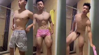 Muscle Asian boy small dick show off