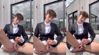 Cute Svandy wanks n Cums in his Tuxedo